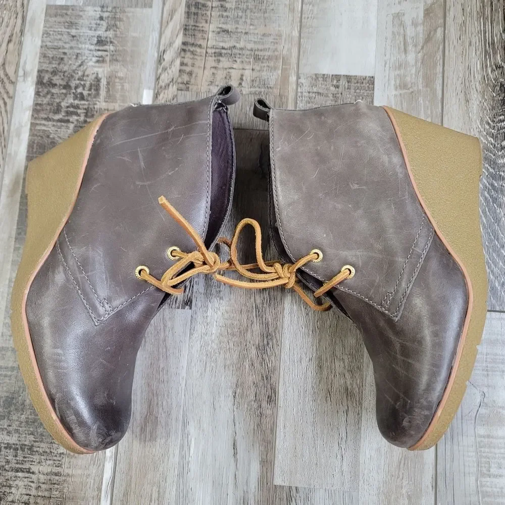 Sperry Harlow Burnished Gray Leather Wedge Bootie Size 9.5